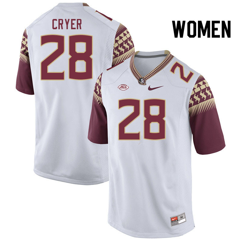 Women #28 Justin Cryer Florida State Seminoles College Football Jerseys Stitched Sale-White - Click Image to Close